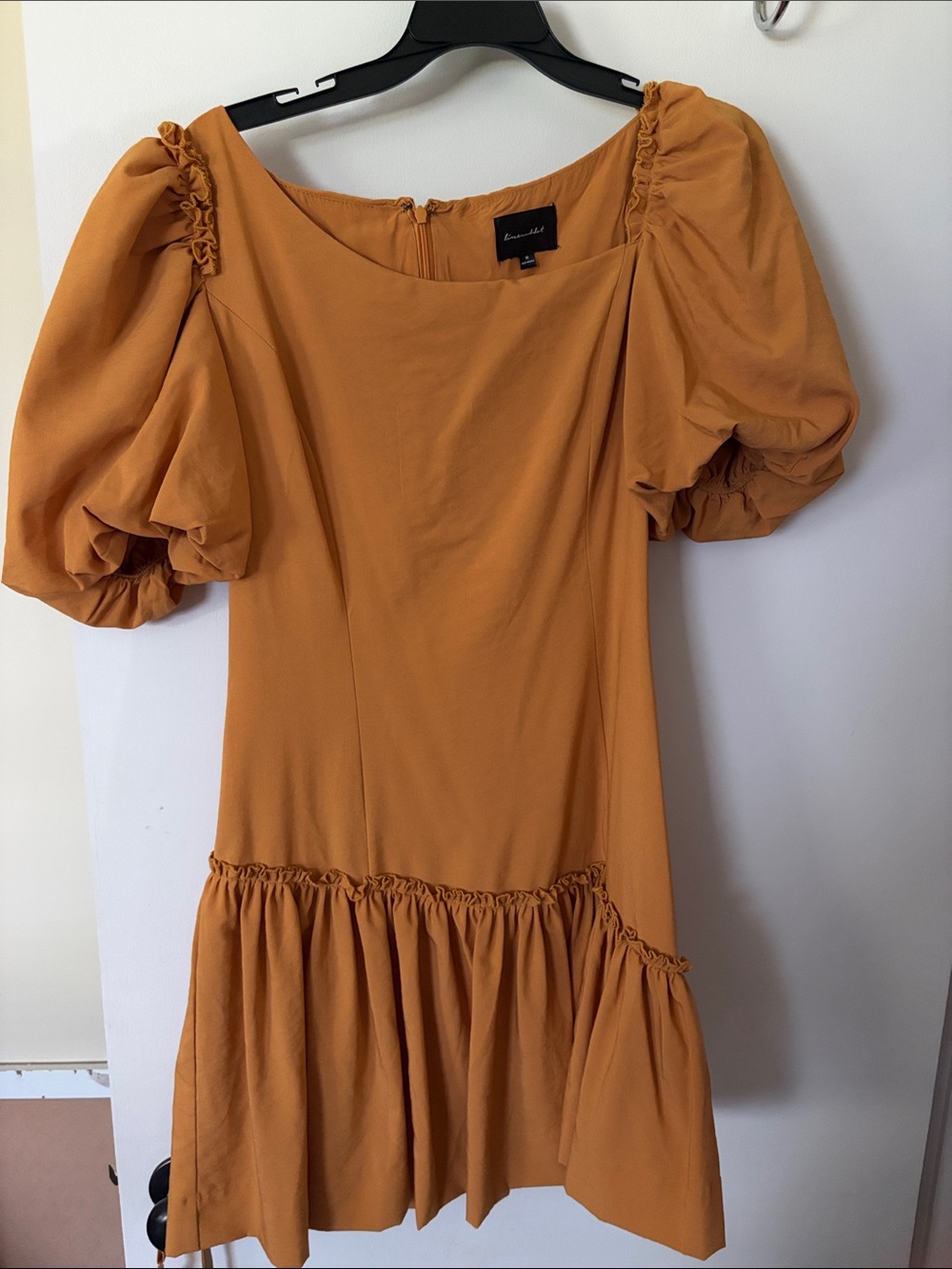 Line & Dot Mustard Puff Sleeve Mini Dress